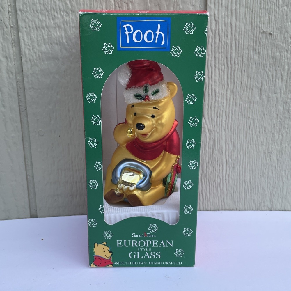 VTG Disney Santas Best European Style Glass Winnie the Pooh Christmas Ornament